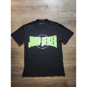 John Geiger Mens Graphic T-Shirt Black Lime Green Logo Streetwear‎ Tee Size L